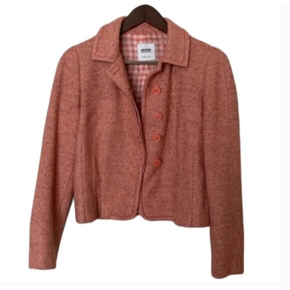Moschino Pink Tweed Wool Blazer Sz 8 - Picture 1 of 7